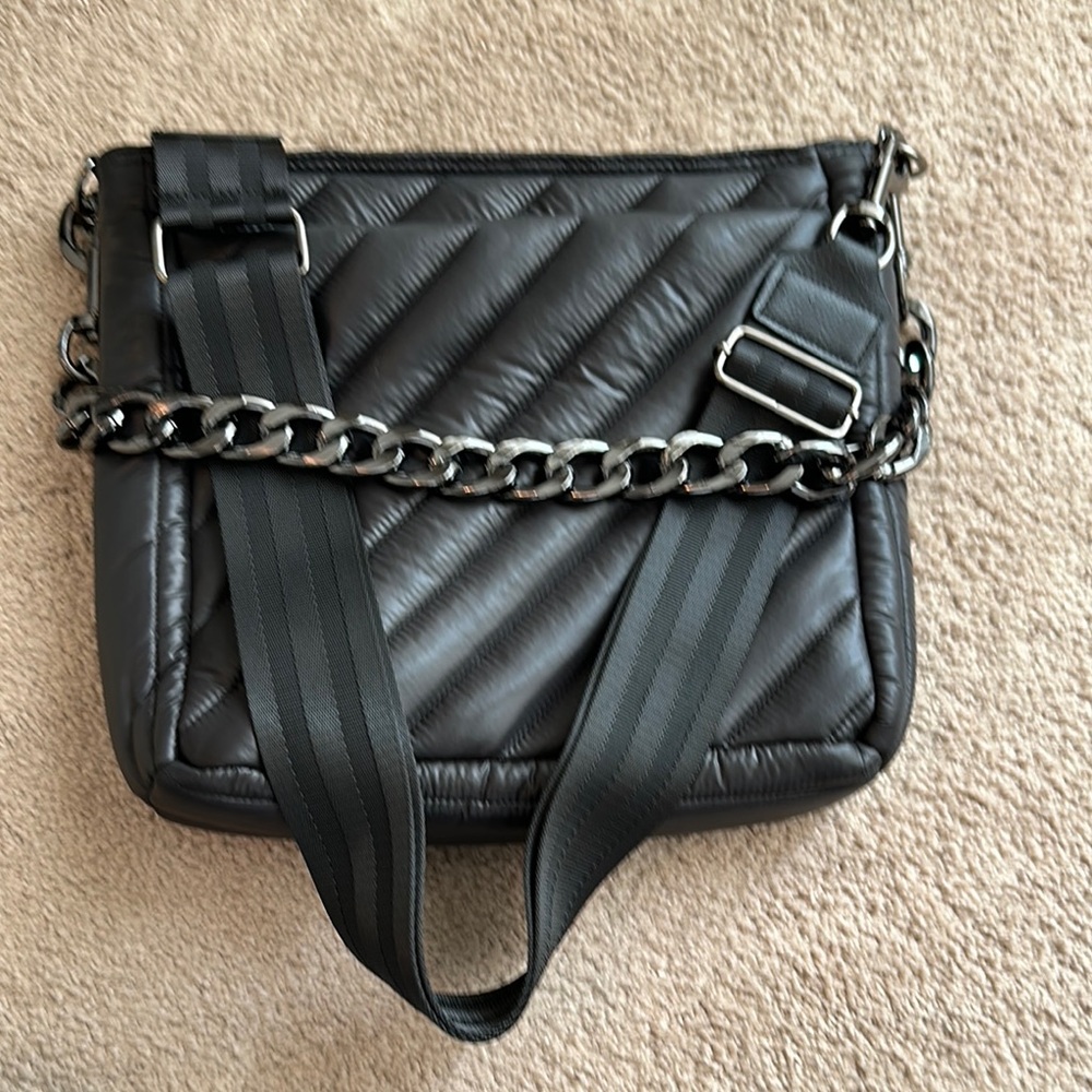 Matte Black Quilted Crossbody Bag with Detachable Straps